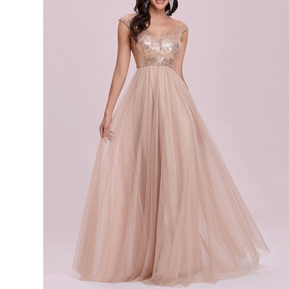 Elegant Gold Sequin Prom Dress